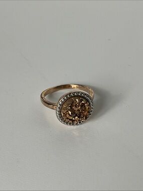 Gold-Tone Ring with Brown Crystal Cluster and Silver Halo